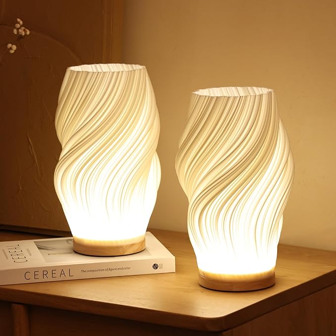 Table Lamp Glass 30.0 cm Dimmable LED Living Room Bedroom Sculptural Wavy Swirl Cloud Accent Light | Thomler