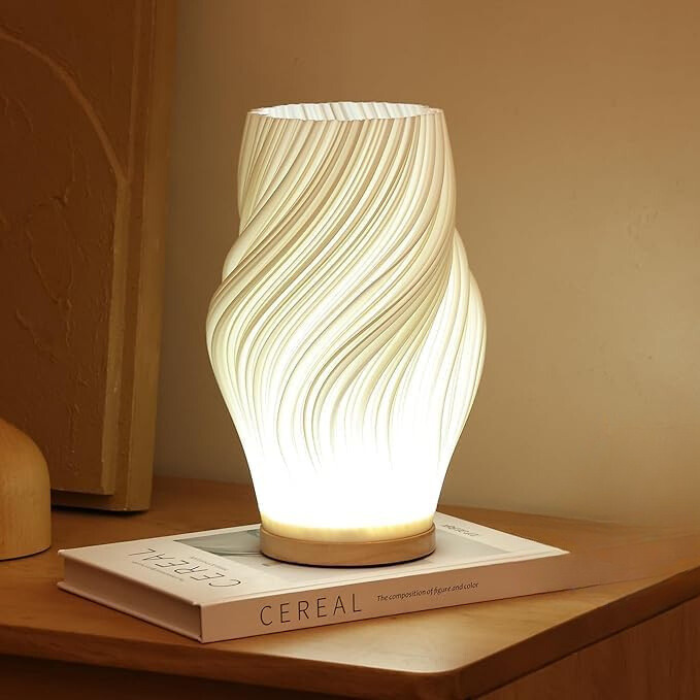 Table Lamp Glass 30.0 cm Dimmable LED Living Room Bedroom Sculptural Wavy Swirl Cloud Accent Light | Thomler