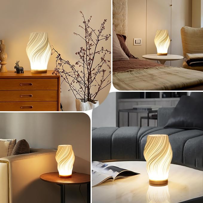 Sculptural Wave LED Desk Lamp with 3-Level Touch Dimmer for Bedroom, Office & Living Room | Thomler
