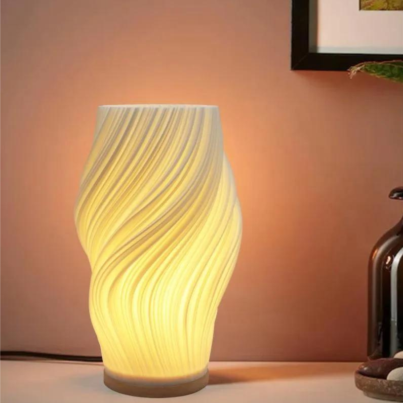 Table Lamp Glass 30.0 cm Dimmable LED Living Room Bedroom Sculptural Wavy Swirl Cloud Accent Light | Thomler