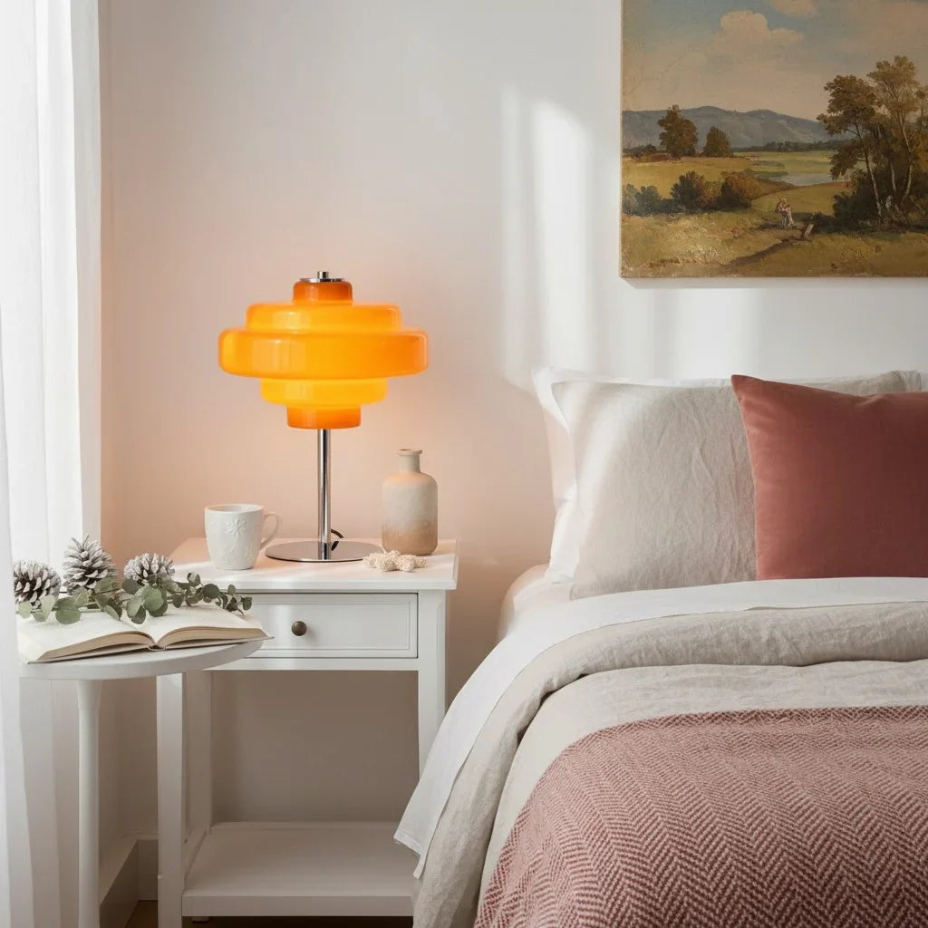 Table Lamp Glass 7.9 in Orange Bedroom Living Room Accent Light Modern Decorative Lighting | Thomler