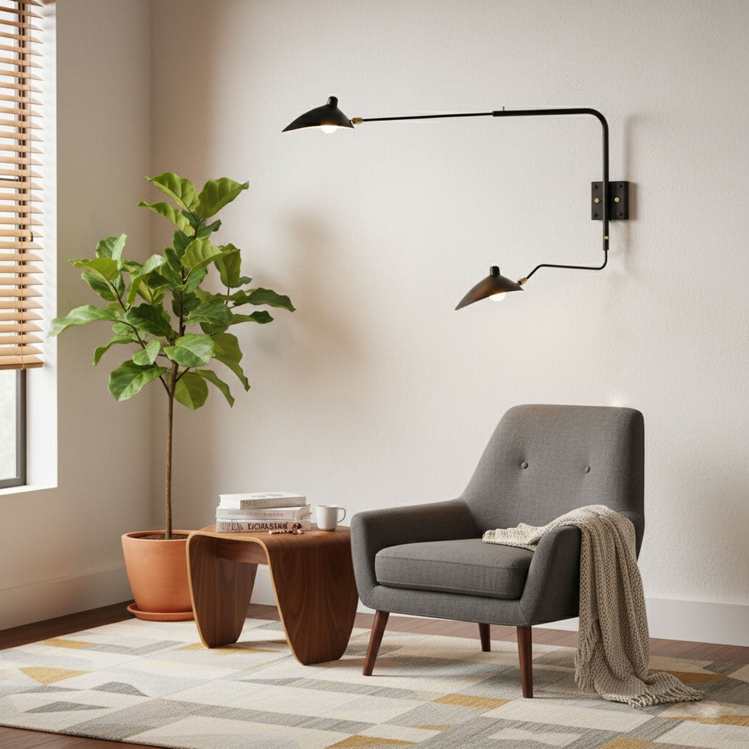 One-Arm Adjustable Wall Sconce 47–55 in Metal LED Indoor Lighting Modern Design | Thomler