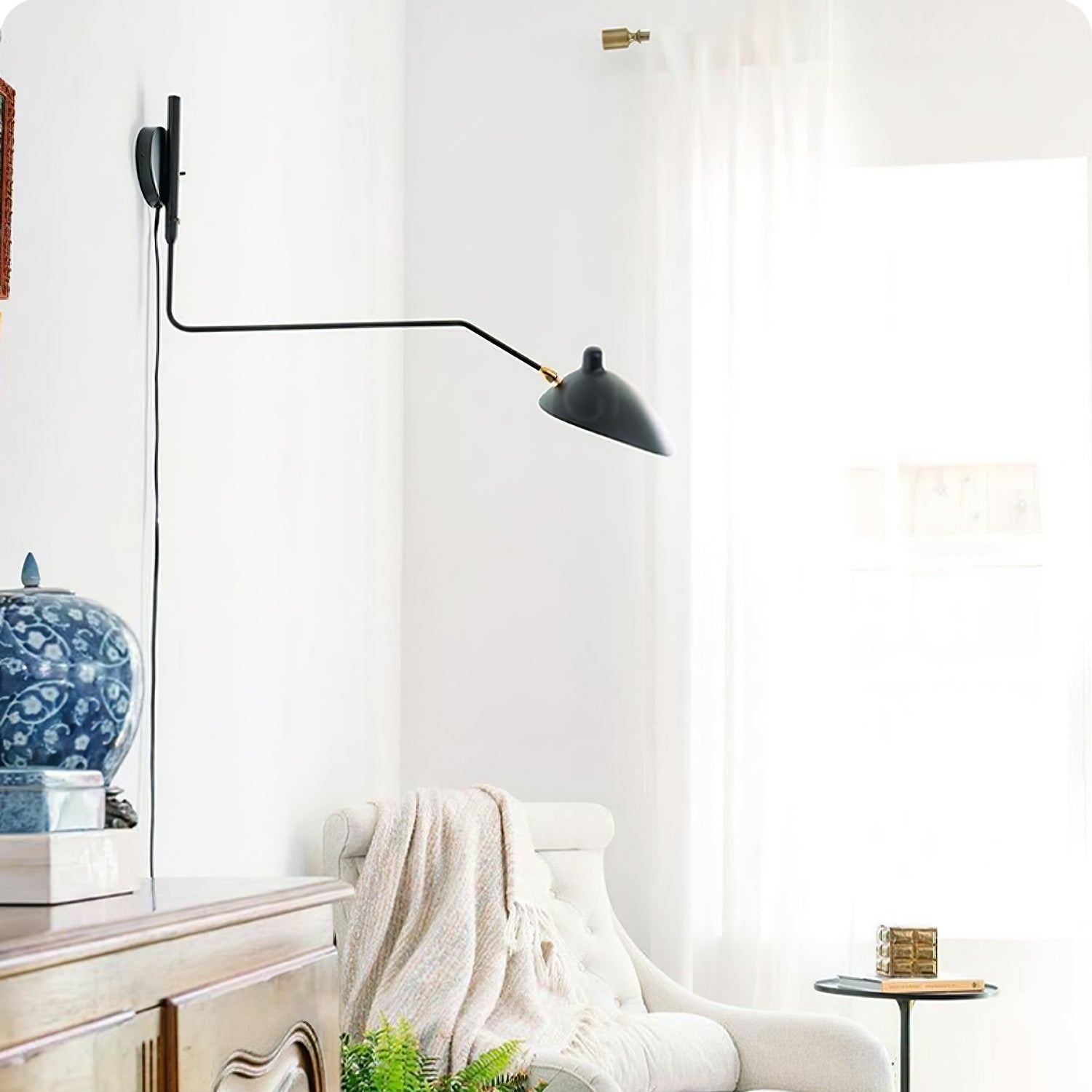 Articulated Arm Wall Sconce Black Mid-Century Modern Adjustable Swing Lamp for Living Room Bedroom Home Office Reading Light | Thomler