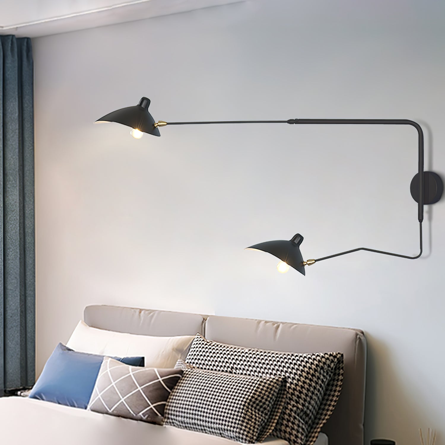 Articulated Arm Wall Sconce Black Mid-Century Modern Adjustable Swing Lamp for Living Room Bedroom Home Office Reading Light | Thomler