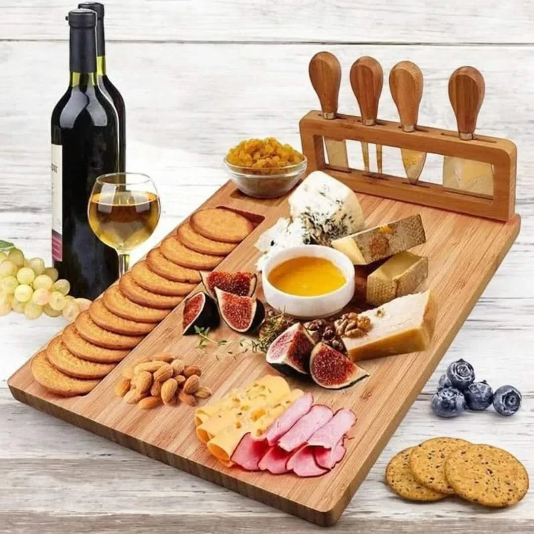 Bamboo Charcuterie Platter with Cutlery Storage and Carved Handles for Entertaining | Thomler