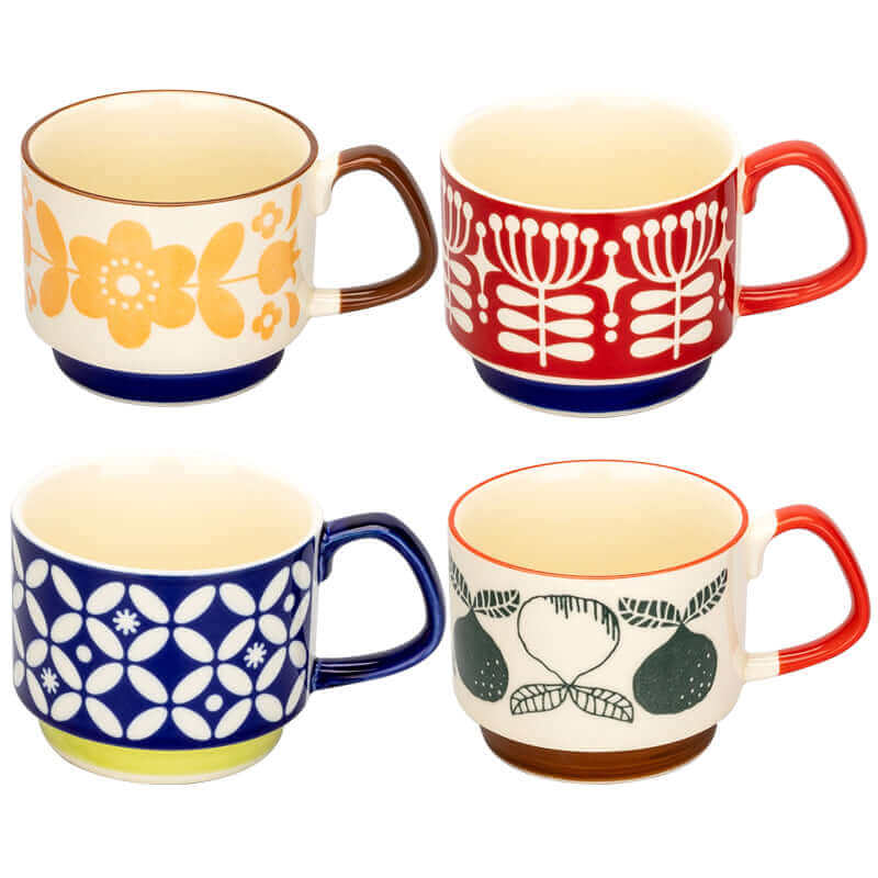 Mid-Century Ceramic Coffee Mug – 10.1 fl oz Retro Design in 10 Patterns for Home Kitchen Breakfast Vintage Tea Cup | Thomler