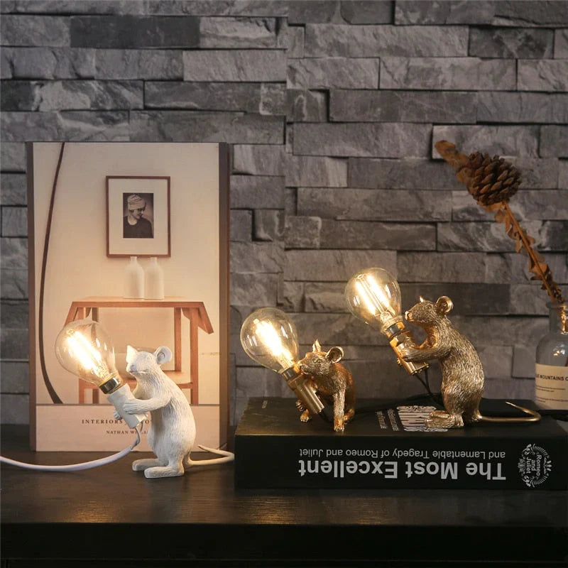 Whimsical Mouse Table Lamp with LED Light – Charming Resin Animal Décor for Bedroom, Living Room & Kids Room | Thomler