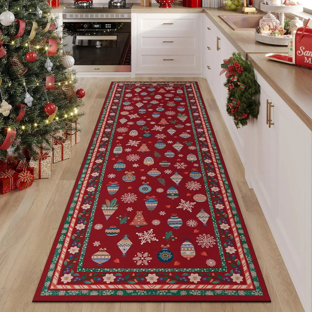 Floral Runner Rug for Hallway & Kitchen, Machine Washable Non-Slip Long Mat with Rubber Backing | Thomler