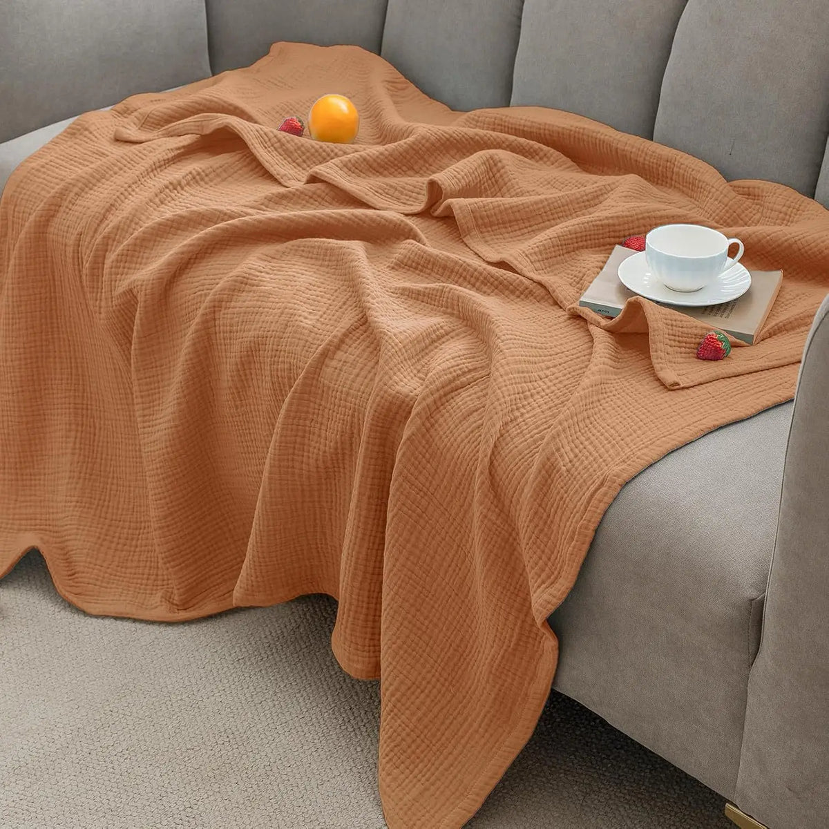 Pure Cotton Gauze Throw Blanket for Couch & Bed – Lightweight Breathable All-Season 100% Muslin Weave | Thomler