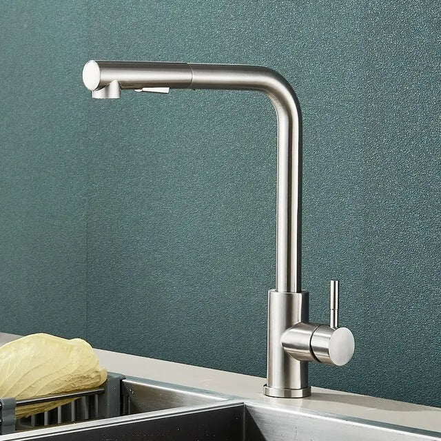 Pull-Down Kitchen Faucet with Dual Spray Modes – Single Handle Stainless Steel Sink Mixer for Hot & Cold Water, Modern Deck Mount Tap for | Thomler