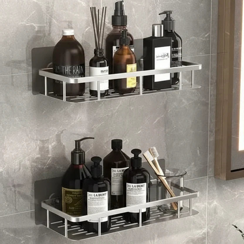 Bathroom Shelf ABS Plastic Stainless Steel 30.5 cm Self Adhesive Shower Storage Corner Organiser Wall Mounted Rack | Thomler