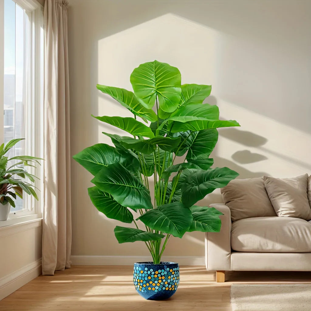 Artificial Plant Plastic 100.0 cm Green Indoor Outdoor Taro Palm Floor Decor Broad Leaf Tropical Display | Thomler