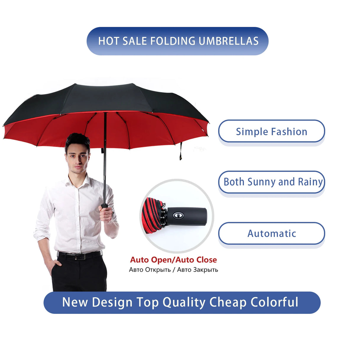 Compact Auto Open/Close Travel Umbrella with Reinforced Canopy – Rain & Wind Protection for Everyday Commuting, Beach Outings, Daily Errands | Thomler