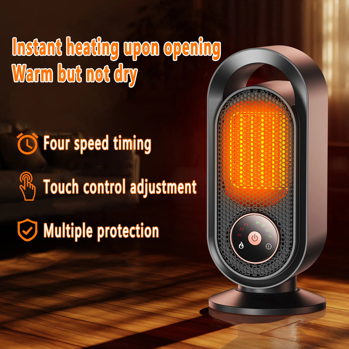 Compact 1000W PTC Ceramic Space Heater with Overheat Protection – Fast-Heating Wall Outlet Warmer for Small Rooms, Desks, Bedrooms & Offices | Thomler