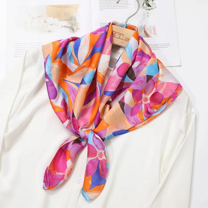 Printed Satin Square Neckerchief for Women 27.5×27.5 in Versatile Head Wrap Neck Tie Hair Ribbon Fashion Accessory | Thomler