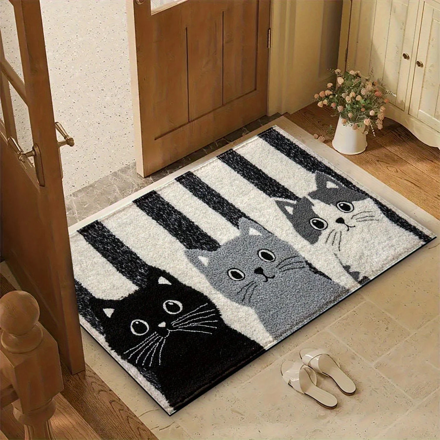 Doormat PVC Non Slip 60.0 cm x 90.0 cm Cat Print Indoor Outdoor Entryway Rug Hallway Bedroom Floor Mat | Thomler
