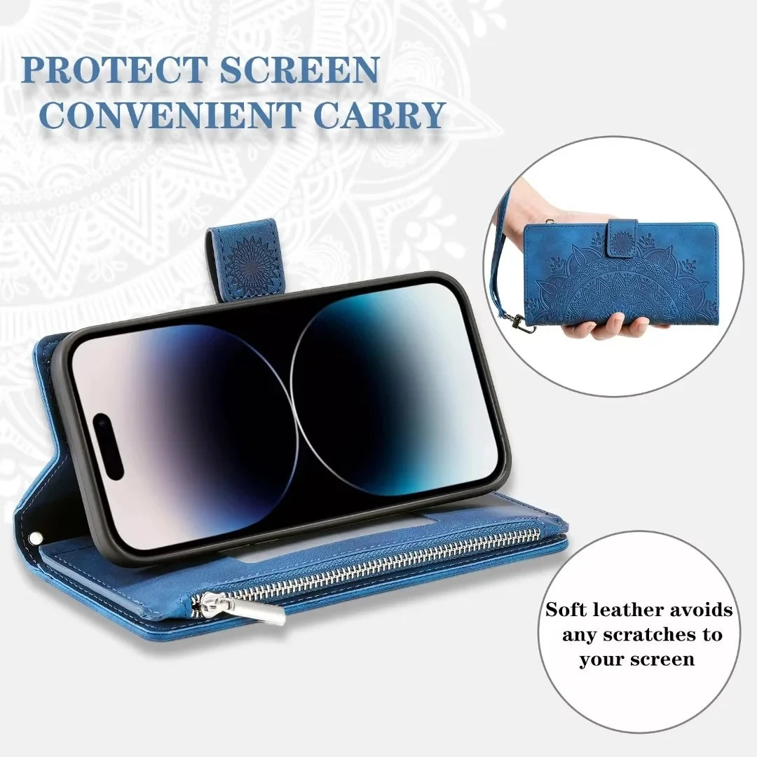 Folio Wallet Case for Galaxy S26 S25 S24 S23 S22 S21 S20 Note 20 10 9 with Card Slots Embossed Leather Flip Cover | Thomler