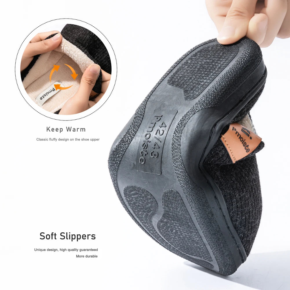 Men's Memory Foam House Slippers with TPR Rubber Sole – Knit Indoor Shoes for Cold Weather Lounging | Thomler
