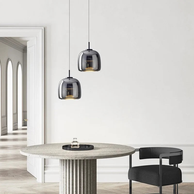 Glass Globe Hanging Fixture Adjustable Ceiling Light for Kitchen Island Dining Room Living Space | Amber Clear Gray in 6 10 or 14 Inch Diame | Thomler