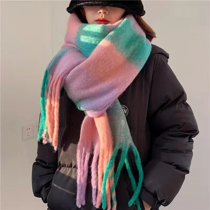 Luxurious Cashmere Winter Scarf – Soft Oversized Wrap with Vibrant Rainbow Colors for Women | Thomler