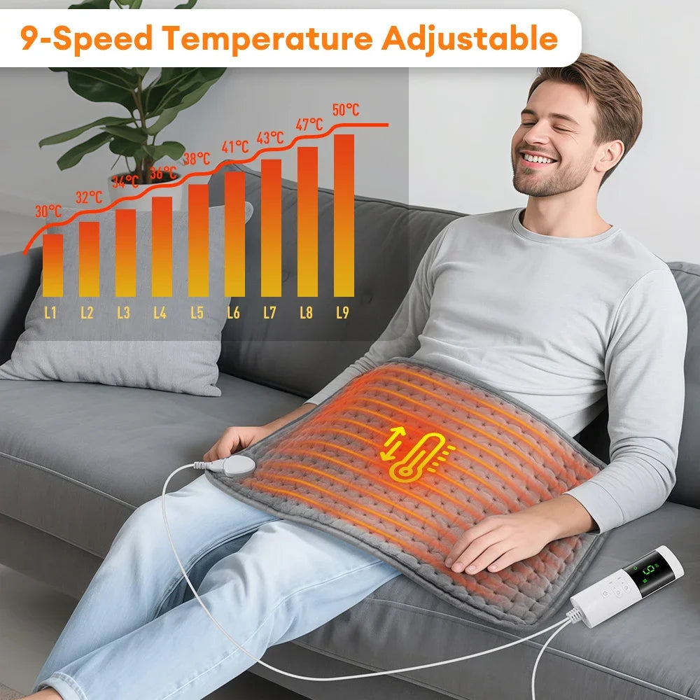 Therapeutic Heating Pad 9 Adjustable Levels Timer Auto-Shutoff Plush Velour Fabric Back Shoulder Leg Relief 24×12 in Gray for Home Office | Thomler