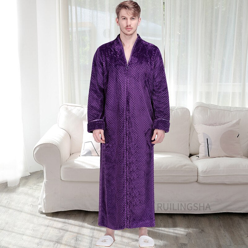 Zippered Fleece Bathrobe for Women & Men Hooded & Non-Hooded Thermal Lounge Robe with Pockets Soft Lightweight Warmth | Thomler