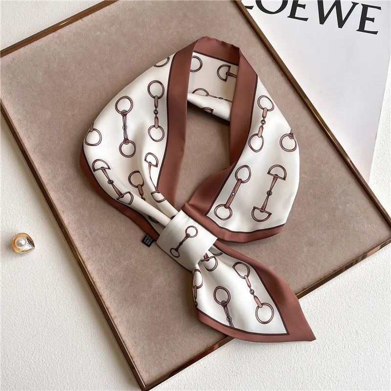 Equestrian Print Satin Neck Scarf Ribbon Bandana for Women Hair Tie Wrist Wrap Accessory for Fashion & Styling | Thomler