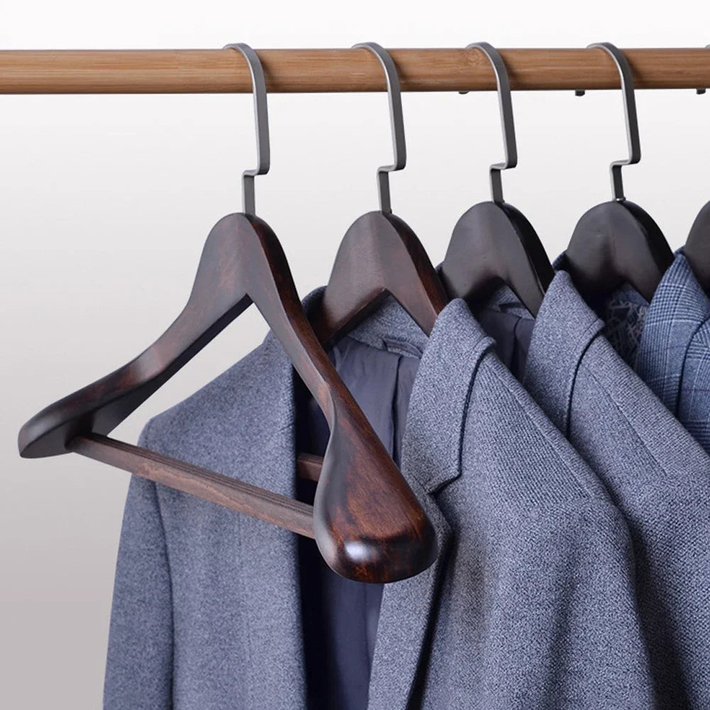 Clothes Hangers Wood And Metal Dark Brown Wardrobe Coat Organiser Set Heavy Duty Suit Jacket Shirt Closet Storage | Thomler