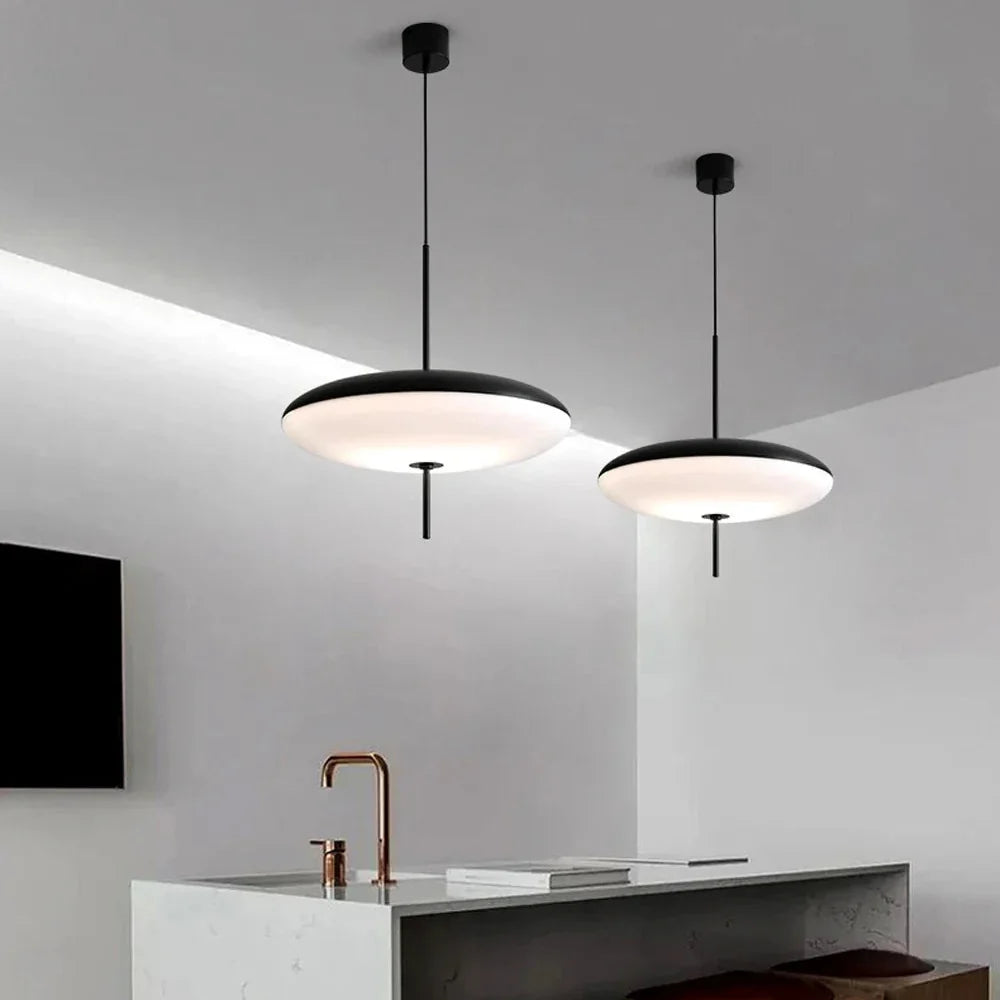 Contemporary Disc Pendant Lamp – Perforated Metal Shade with LED Downlight for Dining Room & Kitchen Island | Thomler