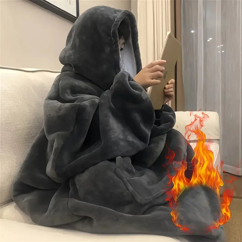 Oversized Wearable Blanket Hoodie with Kangaroo Pocket – Plush Reversible Throw Sweatshirt for Lounging, Couch, Bed & TV | Thomler