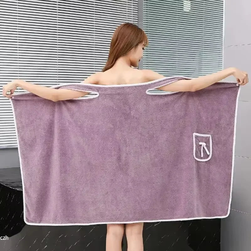 Wearable Spa Towel Wrap for Women – Plush Coral Fleece Bath Robe with Snap Closure, 31×51 in, Quick-Dry for Pool, Beach & Home | Thomler