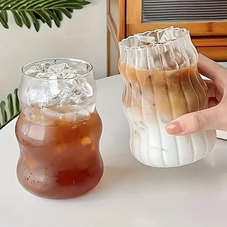 Tumbler Glass Heat Resistant 5 in Ribbed 4-Piece Set Hot Cold Drinks Kitchen Barware | Thomler