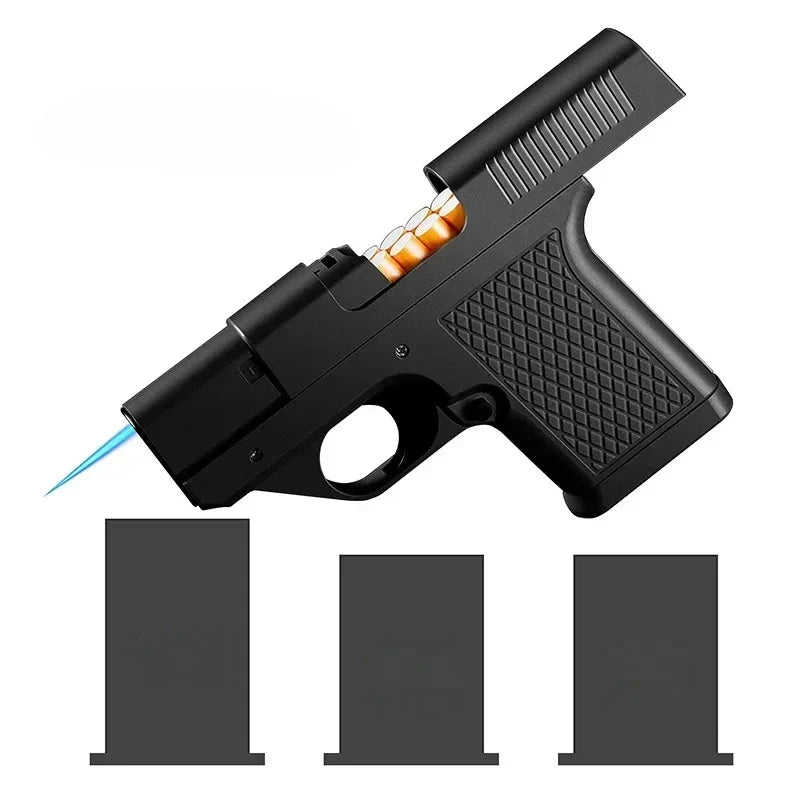 Pistol Windproof Butane Lighter with Hidden Compartment for Keys, Cash & Valuables | Refillable Torch Flame | Collectible Novelty Design | Thomler