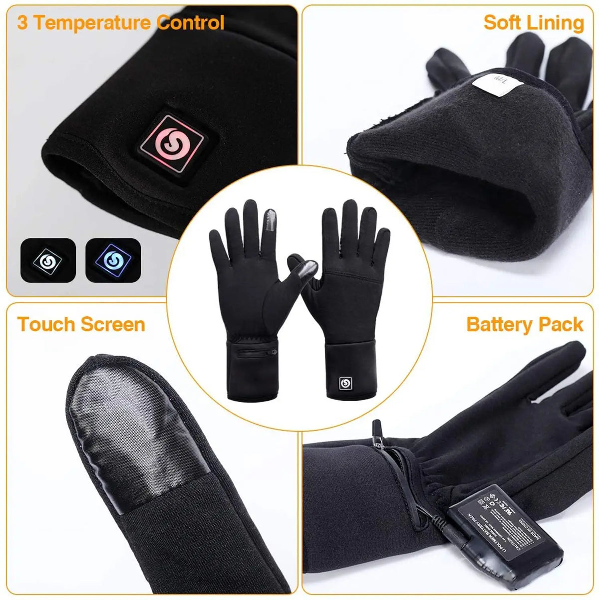 Rechargeable Heated Winter Gloves with Touchscreen Fingertips & Reflective Safety Strips for Cold Weather | Thomler