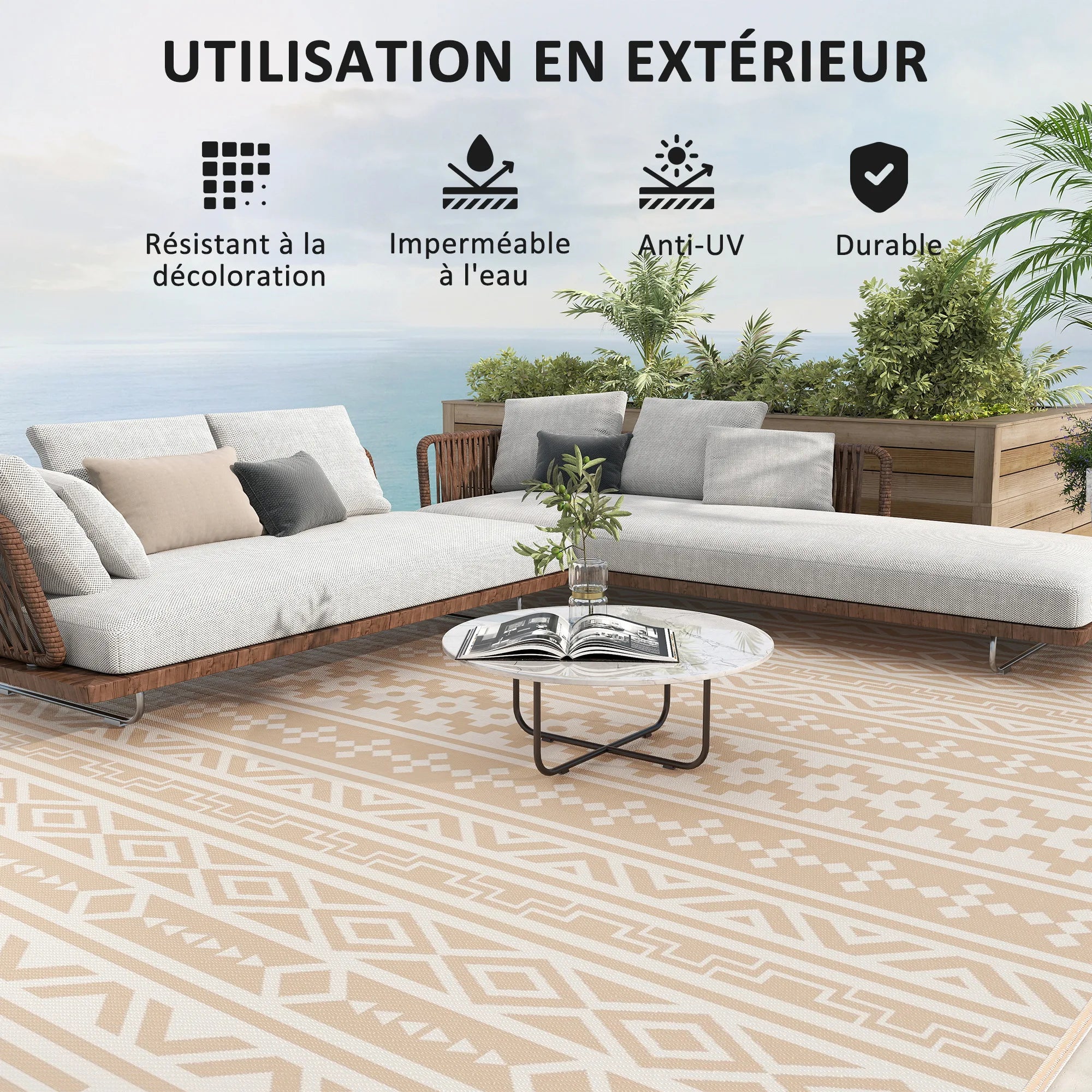 Outdoor Rug Polypropylene 365.0 x 274.0 cm Khaki Beige Patio Camping Reversible Garden Picnic Beach Mat | Thomler