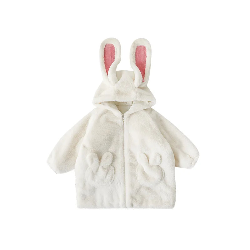 Plush Hooded Winter Coat for Kids with Bunny Ears – Cozy Fleece Outerwear for Girls & Boys | Thomler