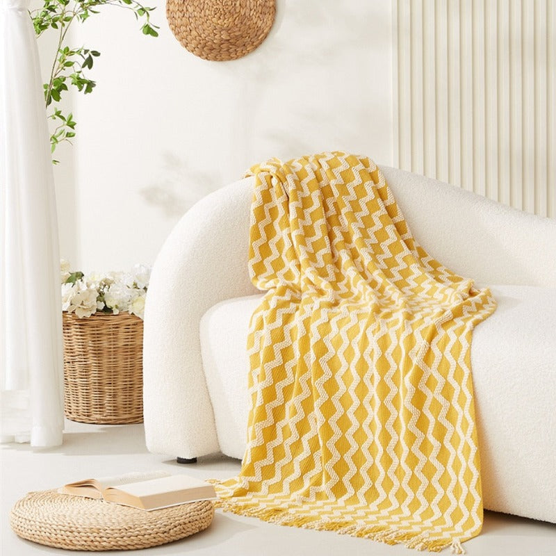 Yellow Checkered Boho Area Rug – Soft Wool Bedroom Floor Mat for Year-Round Comfort & Style | Thomler