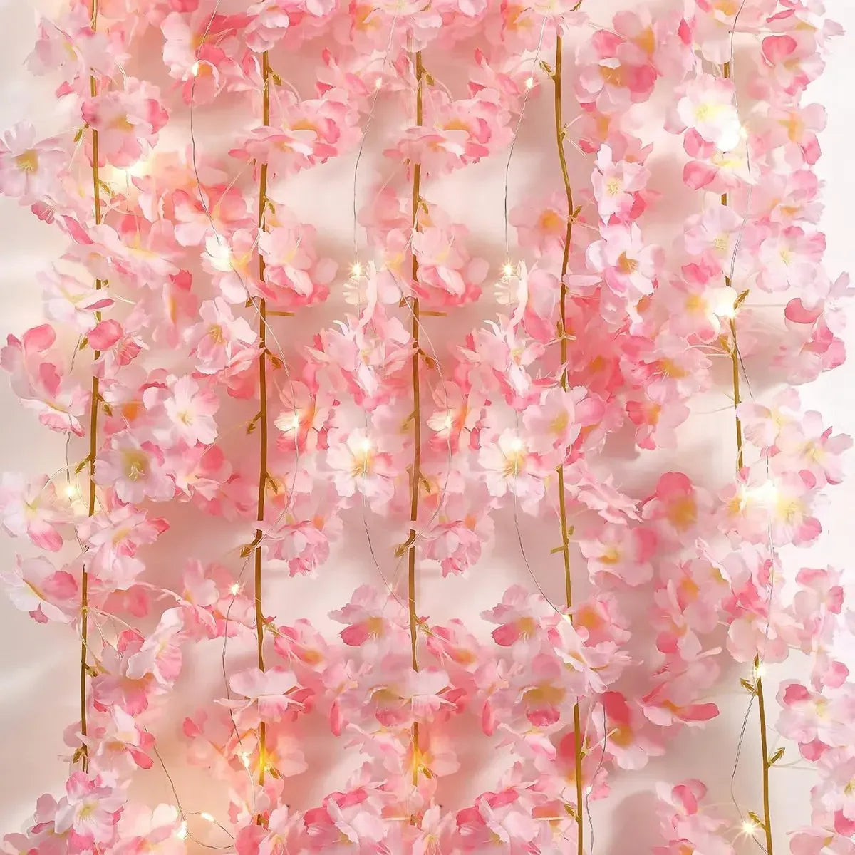 Artificial Flower LED Vine Lights 20 Pink Blooms on 79 in Battery Strand for Bedroom Wedding Party Event Fairy Garden Accent Indoor String | Thomler