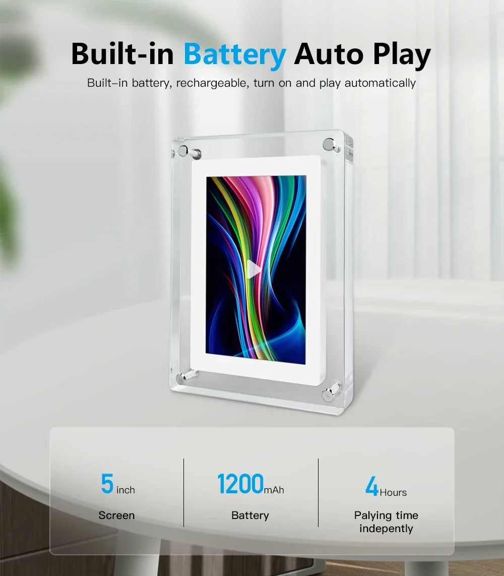 5-Inch IPS Digital Picture Frame with Rechargeable Battery | Tabletop Photo & Video Display for Desk & Home | HD Media Player with USB & | Thomler