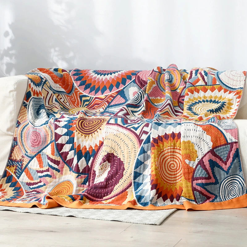 Lightweight Cotton Gauze Throw Blanket 59×79 or 79×90 in Pure Cotton Layering Piece for Couch Bed All-Season Breathable Coverlet Geometric | Thomler