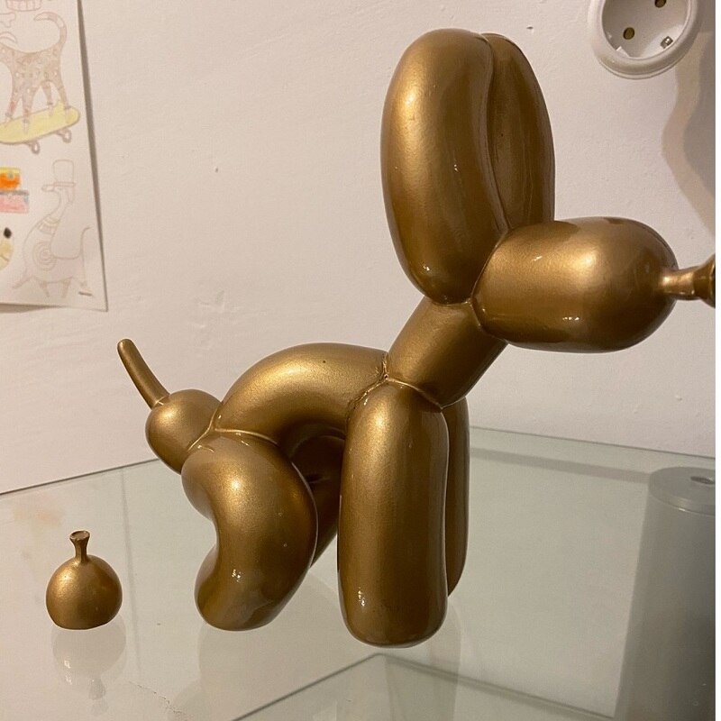 Metallic Resin Balloon Dog Sculpture for Shelf, Mantel & Tabletop Display in Modern Contemporary Living Rooms | Thomler