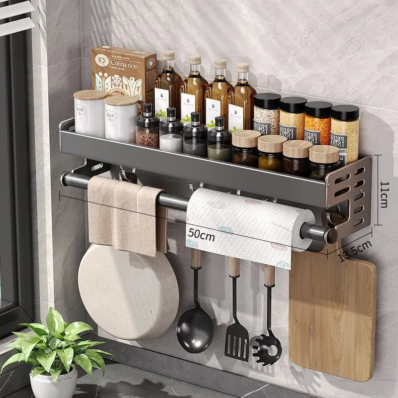 Kitchen Wall Rack Aluminium 50.0 cm Gunmetal Grey Drill Free Spice Storage Paper Towel Holder Organiser | Thomler