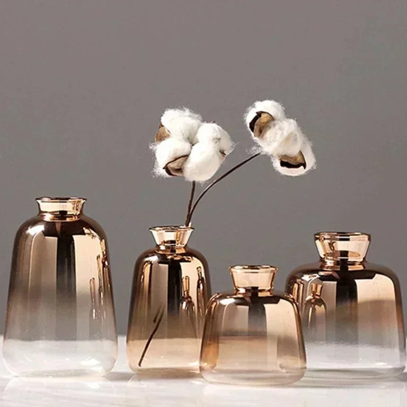 Vase Glass 4 in Rose Gold Decorative Centerpiece Floral Arrangement Home Decor | Thomler