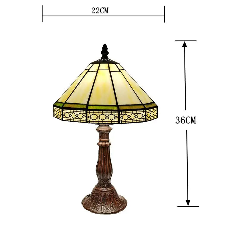 Table Lamp Stained Glass 22.0 cm Cream Bronze Bedroom Desk Reading Light Vintage Tiffany Style Ambient Lighting | Thomler