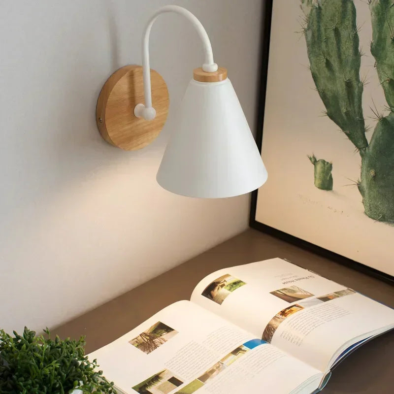 Wall Lamp Iron And Wood Ø 15.0 cm White Bedroom Reading Light Scandinavian Nordic Accent Lighting | Thomler