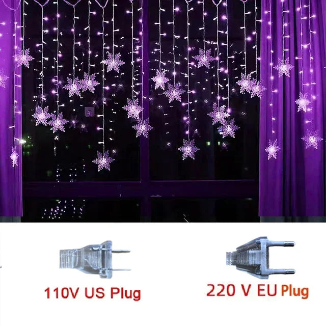 Snowflake Cascading Window Curtain Lights 10.5 ft LED String with 8 Modes for Indoor Outdoor Holiday Decoration | Thomler