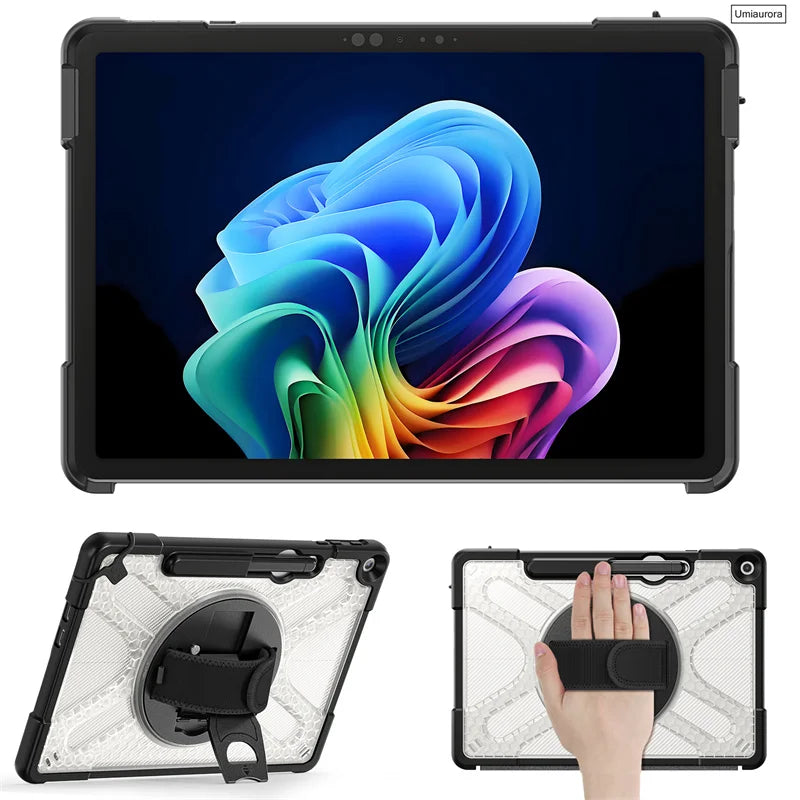 Rotating Protective Case for Microsoft Surface Pro 12 with Hand Strap & Kickstand – Black or Clear | Thomler