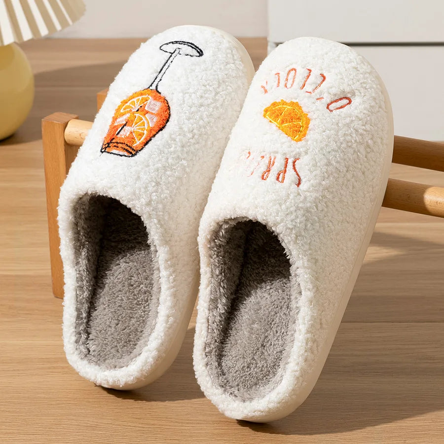 Novelty Cocktail Theme Plush House Slippers for Women – Cozy Fluffy Indoor Footwear for Parties Bridal Showers Gifts | Thomler