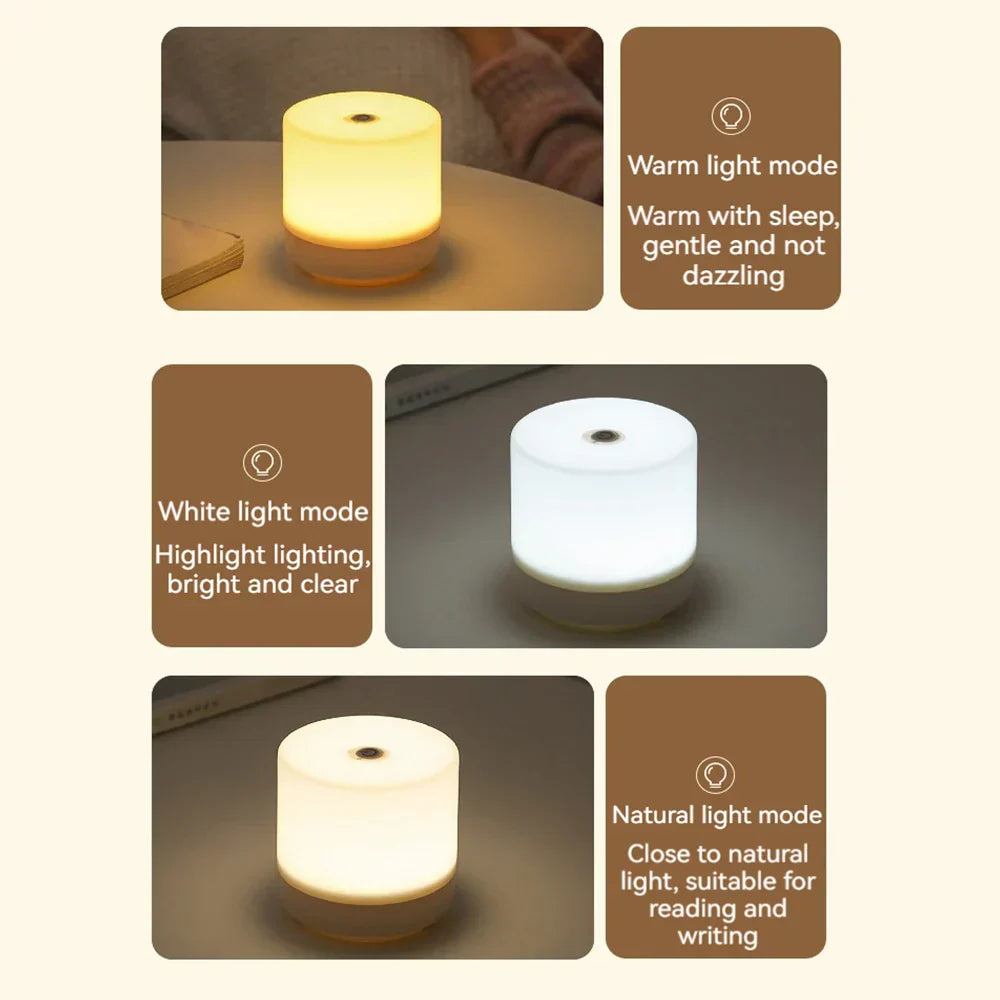 Table Lamp ABS 8.5 cm White USB Dimmable Bedroom Bedside Touch Night Light | Thomler