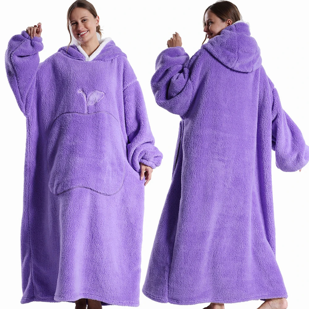 Oversized Hooded Blanket Sweatshirt with Sleeves & Pocket for Adults – Ultra-Soft Sherpa Fleece Wearable Throw for Lounging & Cold Weather | Thomler